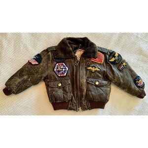 Vintage Top Star Childrens Pilot Flight Jacket Bomber F-16 AF Patches Distressed